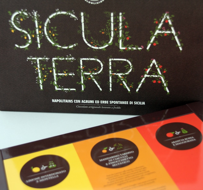 Sicula Terra - napolitains with citrus fruits and wild herbs from Sicily 6 cioccolato agrumi ed erbe spontanee