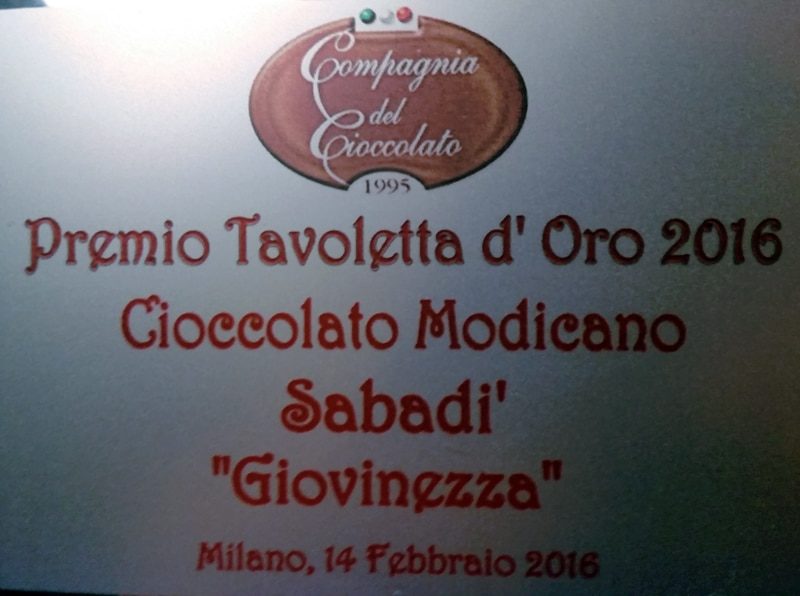 Sabadì è il miglior cioccolato di Modica. Per il quinto anno consecutivo! 4 tavoletta oro 2016 modica 1