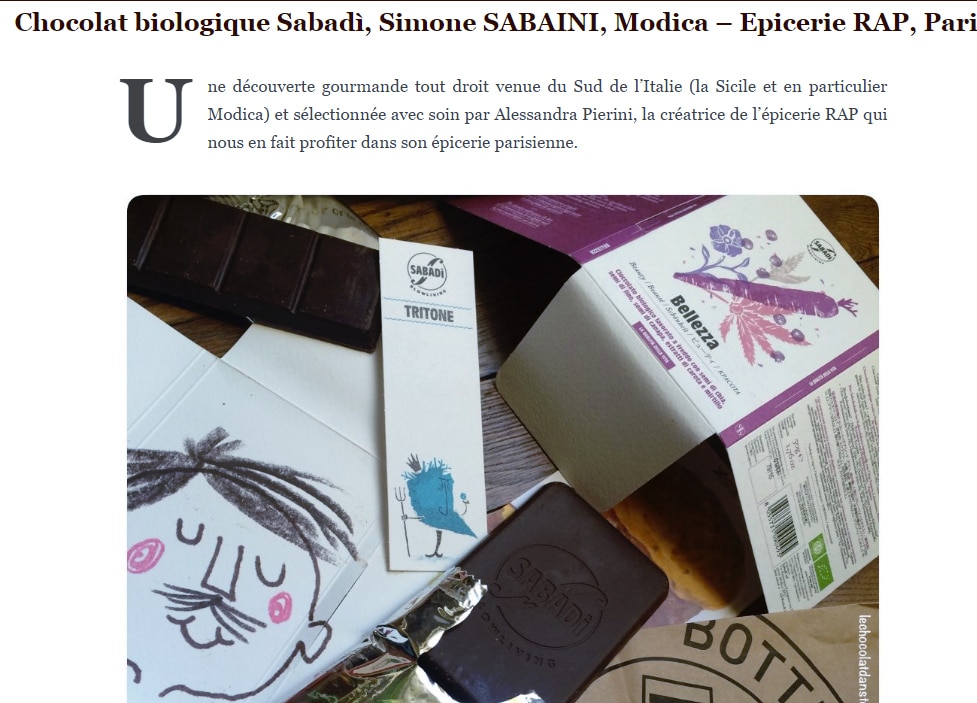 Chocolat biologique Sabadì, Simone SABAINI, Modica – Epicerie RAP, Paris